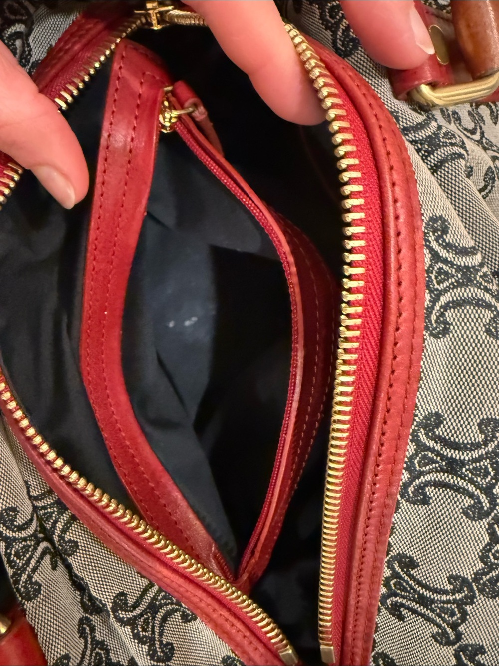 Vintage Celine Macadam Triomphe Boston Bag — Navy Blue & Red - Picture 12 of 16
